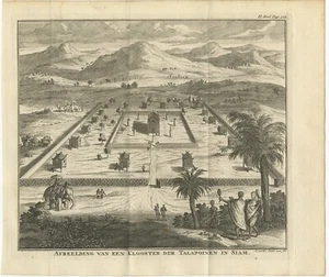 Antique Print of a Monastery of the Talapoin in Siam, Thailand - Picture 1 of 1