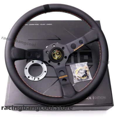 60th Anniversary MOMO Style 350mm/14inch Mid-Deep Leather Sport Steering Wheel - Image 1 of 4