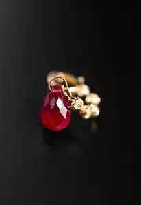 Cute Design Ruby Teardrop Charm | 18K Gold Bead Dangle Charm - Picture 1 of 10