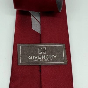 GIVENCHY Monsieur Silver Abstract Design On Burgundy 100% Silk Necktie Tie - Picture 1 of 6