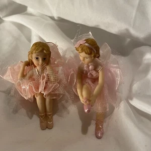 Porcelain Ballerina Figurines In Pink Dresses & Pink Ballerina Shoes - Picture 1 of 13
