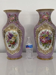 a pair of 19th Century hand-painted French with the gold work porcelain Vases - Picture 1 of 24