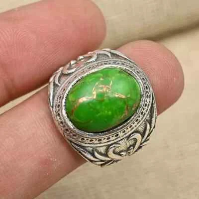 Hermoso anillo de regalo de plata de ley 925 turquesa de cobre verde para hombre todas las tallas121 Foto 1 de 4