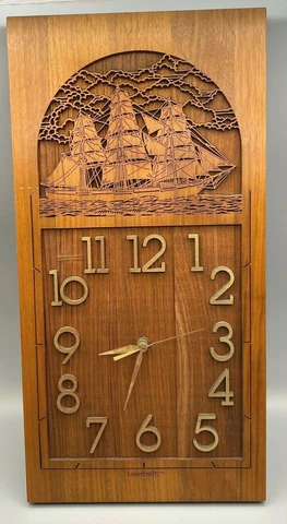 Lasercraft Genuine American Walnut Etched Wood Sailing Ship Wall Hanging Clock Cover