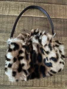 FRANCHI Purse Vintage Faux Fur Cheetah Print Small Bucket Bag With Rhinestone - Picture 1 of 6