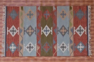 Modern Oriental Area Rug 3x5 Hand-woven Reversible Durrie-Kilim - Picture 1 of 6