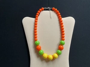 Chunky Orange, Yellow And Lime Beads Adjustable Necklace - Imagen 1 de 5