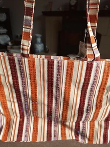 Candy Stripe pink and orange M&S sequinned Fabric Handbag - Picture 1 of 3