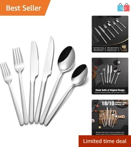 Elegant Stainless Steel Flatware Set with Steak Knives - Dishwasher Safe 48PCS - Picture 1 of 9