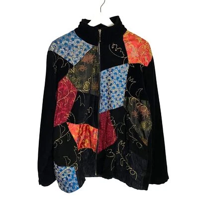 Chaqueta para mujer blanca ciervo bordada retazos cremallera frontal talla XL artística boho Foto 1 de 4