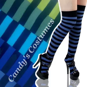 Black and LIGHT GREEN Striped OVER-THE-KNEE Costume SOCKS Thigh-High COSPLAY - Picture 1 of 6