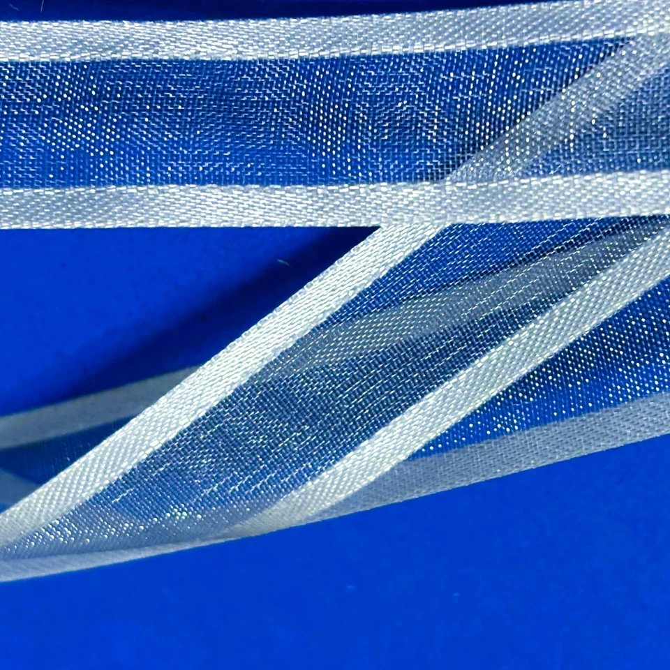 Silver Sheer Ribbon Satin Edge Trim Nylon Polyester 5/8" Wide 15 yds - Image 1 of 3