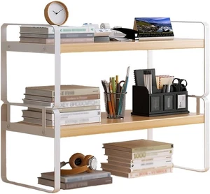 Schreibtisch Regal Organizer 2 Etagen Bücherregal Holz Aufbewahrungsregal 40x20x - Picture 1 of 5