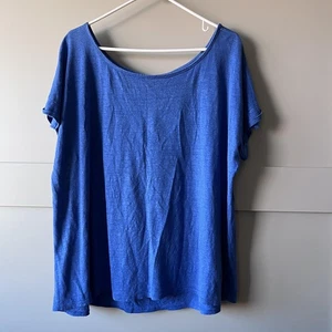 Eileen Fisher Shirt Womens Large Blue Linen Short Sleeve Scoop Neck Relaxed Fit - Picture 1 of 8
