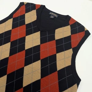 Brooks Brothers Argyle Sweater Vest Mens Large Italian Merino Wool Preppy - Picture 1 of 7