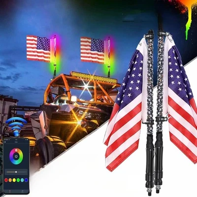 2 шт. 2-футовых светодиодных хлыстовых спиральных гоночных RGB-хлыстовых ламп для Can Am Polaris RZR UTV ATV - Изображение 1 из 4