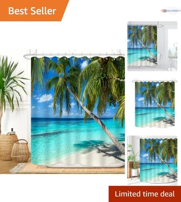 Cortina de Ducha de Playa Tropical Impermeable Fibras de Poliéster con 12 Ganchos Foto 1 de 4