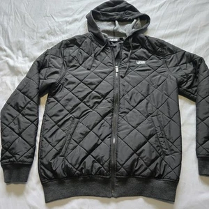 Vans Men Jacket Large Black Quilted Hooded Logo Pockets Long Sleeve Adult - Picture 1 of 12