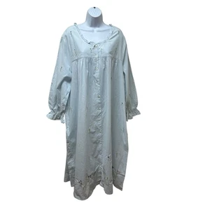 Abito da notte lungo con volant La Cera 100% cotone blu chiaro ricamato più 2X NUOVO - Foto 1 di 14