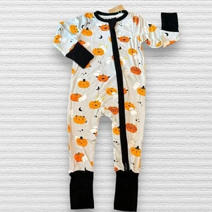Angel Dear 2 Way Zipper Romper Pumpkin & Ghost 3/6 Months Halloween - Picture 1 of 3