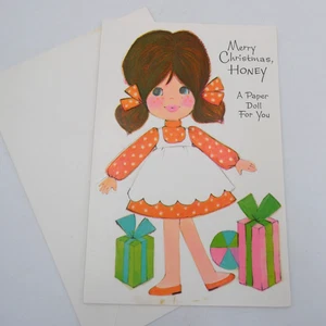 Buzza Christmas Girl Greeting Card Paper Doll Play Envelope Gibson 1970s Vintage - Picture 1 of 7