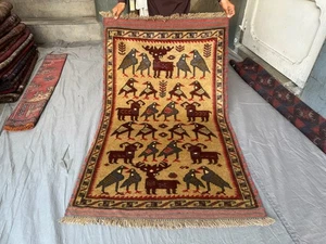 3x5 Vintage Afghan Hand Knotted Pictorial Rug Tribal Animal Birds Decor rug - Picture 1 of 11