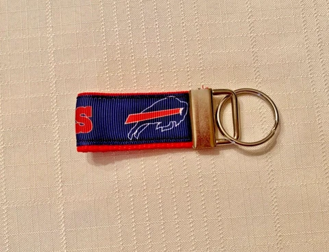 BUFFALO BILLS Blue Mini KEY CHAIN RIBBON Zipper Pull, Backpack Dangle Handmade Cover