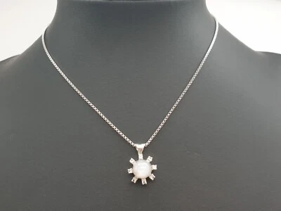 925 Sterling Silber Kette & 925 Silber Anhänger mit Stern-Saphir / 39,5cm / 6,1g - Bild 1 von 3