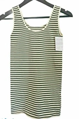 Tees By Tina  Micro Stripe Tank Top One Size Olive/Cream FAST FREE SHIPPING - Image 1 of 2