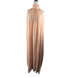 Peach Chiffon Dress Womens Medium Gathered Ruffle Neck Sleeveless Lined Flowy - Picture 1 of 18