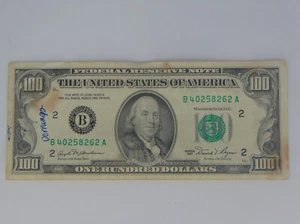 $100 FEDERAL RESERVE NOTE 1981 BANK OF NEW YORK (B2) B40258262A - Picture 1 of 2