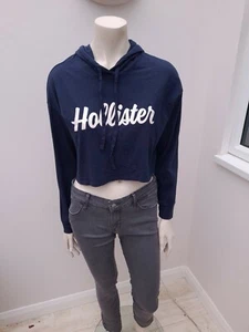 HOLLISTER NAVY BLUE CROPPED BOYFRIEND TEE HOODIE SIZE XS - Picture 1 of 4