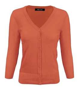 YEMAK Women's 3/4 Sleeve V-Neck Button-Down Basic Sweater Cardigan CO078 (S-XL) - Picture 1 of 82