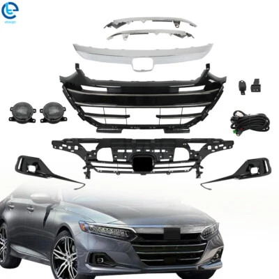 For Honda Accord 2021-2023 Front Grill+Chrome Trim Covers+Fog Light Set Plastic Foto 1 de 4