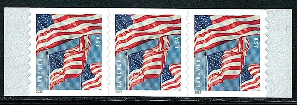 Mint US Strip of 3 Coil Flag Stamp, Scott# 5657 (MNH) - Image 1 of 1