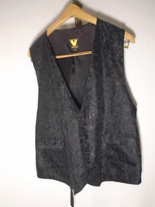Vintage Virginia Slim Wear Black Lace Vest 4 Button One size  Steampunk Goth - Picture 1 of 9