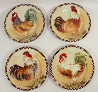 Rooster Chicken Plates x4 Sakura Chanticleer Sally Eckman Roberts 8"   A25 SP - Image 1 of 4