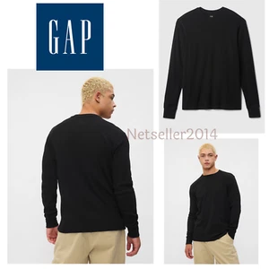 LARGE GAP Thermal Waffle Knit Crewneck T-Shirt Long Sleeve Shirt Black Men's - Picture 1 of 5