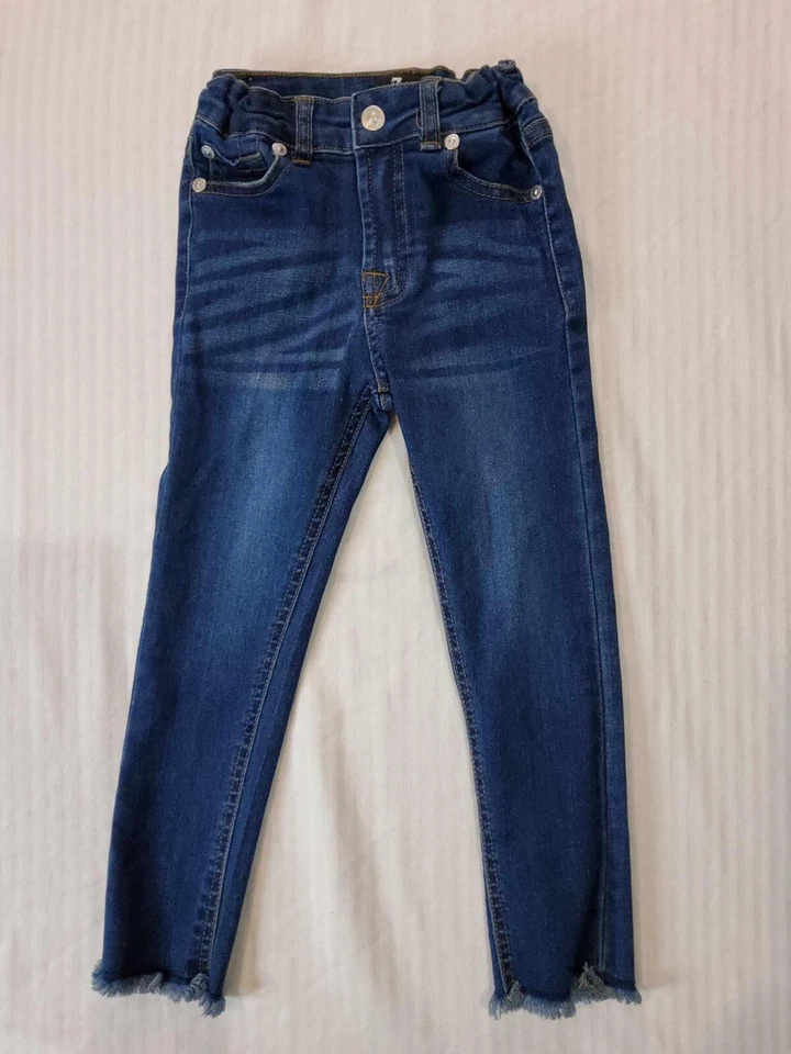 7 For All Mankind标准直筒牛仔裤儿童4T蓝色5口袋磨边底部 — 第 1/4 张图片