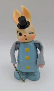 Vintage Windup Giocattolo Meccanico Latta Coniglietto Pasquale Top Hat Bambola Blu Giappone FUNZIONA - Foto 1 di 9