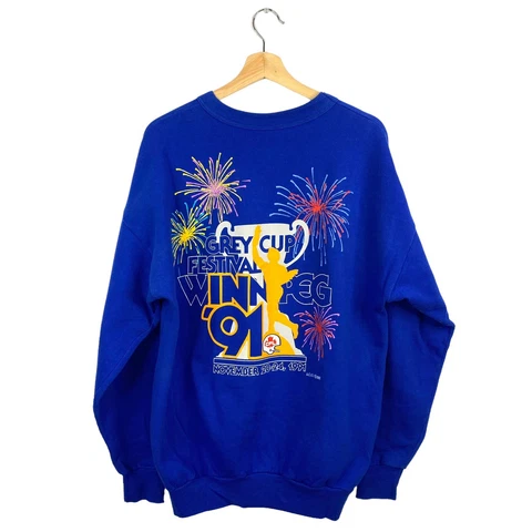 1991 Winnipeg Blue Bombers Grey Cup Sweatshirt Mens Blue 80s/90s CFL Logo Large Cover