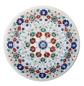 18" white Marble table Top inlay Pietra Dura marquetry art work decor - Picture 1 of 1