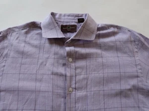 Black Brown 1826 Mens Lightweight LS Button Up Pastel Purple Plaid Dress Shirt L - Picture 1 of 7