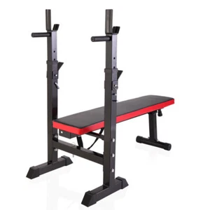 Adjustable Folding Multifunctional Station Workout Bench w Squat Rack, Balck Red - Picture 1 of 11