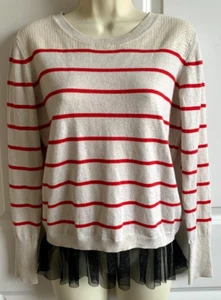 PRINCESS VERA WANG SWEATER~CREAM/RED/GOLD/BLACK,LACE,STRIPED,METALLIC,SEQUIN~XL - Picture 1 of 7