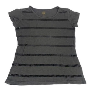 Total Girl S 6/7 Gray Sequin Stripe Short Sleeve T-Shirt Cotton/Modal - Picture 1 of 6