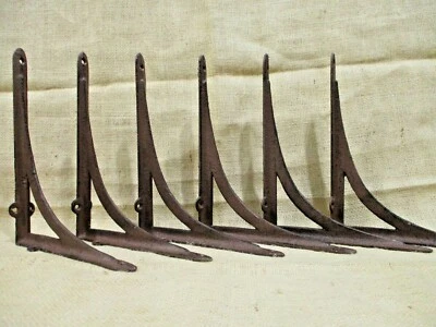 6 Antique Style Shelf Brackets Braces Wall Bracket Cast Iron Corbels Plant Hook - Image 1 of 4