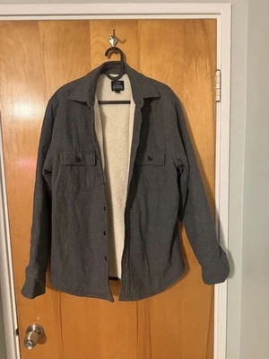 J Crew Sherpa-lined grey flannel shirt-jacket Small  - Изображение 1 из 4