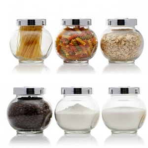 6X FRASCOS DE ALMACENAMIENTO DE VIDRIO - COCINA ALMACENAMIENTO HIERBAS ESPECIAS DULCES TAPA HERMÉTICA TARRO - Imagen 1 de 7