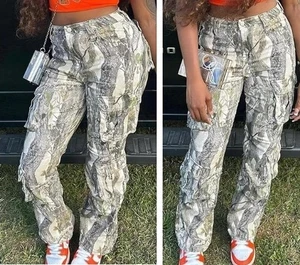 Baggy Camo Cargohose High Waist Streetwear Damen Gr. Small Camouflage Army - Bild 1 von 9